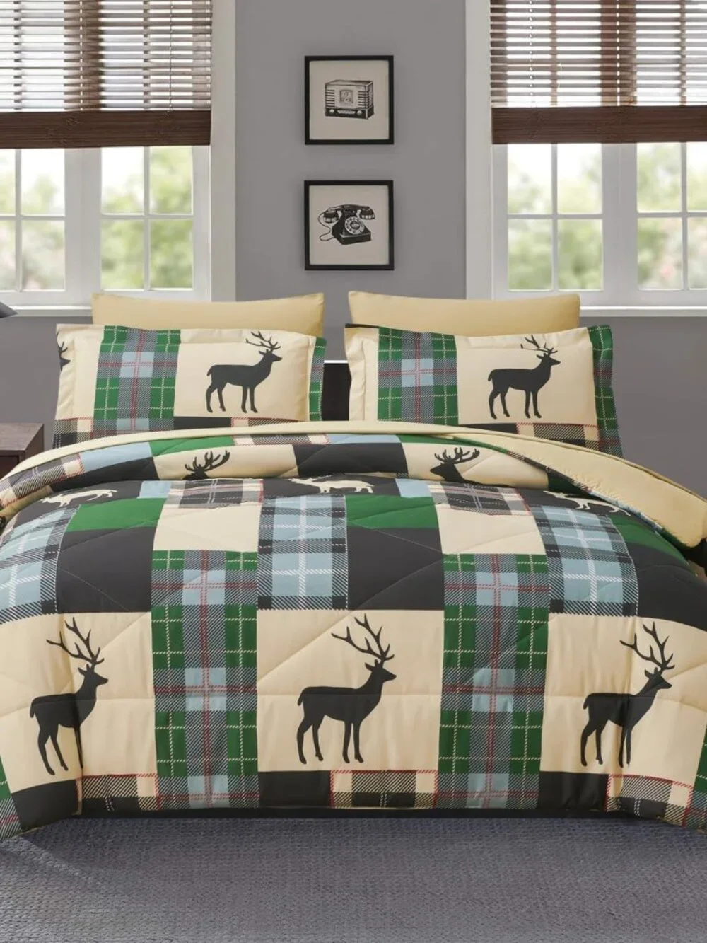Rustic Green Plaid Patchwork 7-Pc Comforter Set | Queen King Bed In A Bag